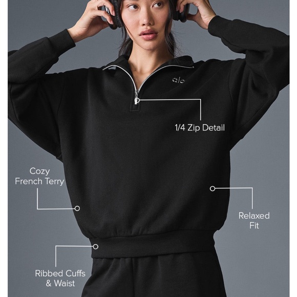 ALO Yoga UNISEX Black Half-Zip Jacket - Picture 3 of 7
